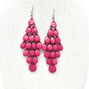 Dangle Chandelier Earrings Pink Faceted Teardrop Statement Earrings - Picture 1 of 4
