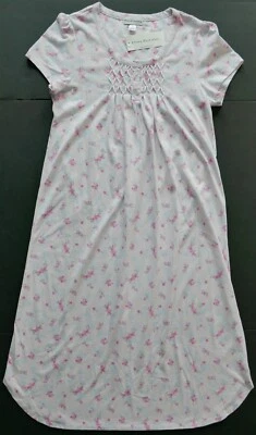 NWT Miss Elaine SMOCKED SS Pink Floral Long Cottonessa Gown Women S 60% Cotton - Image 1 of 4