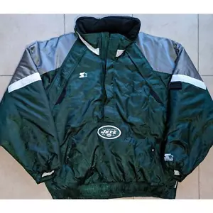 New York Jets 1998 STARTER puffer 1/2 jacket pullover 2XL green silver NFL vtg - Picture 1 of 8