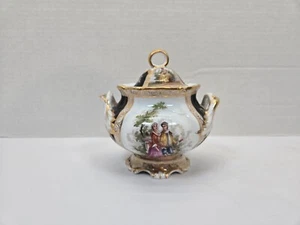 RARE RK Richard Klemm Dresden black Quatrefoil courting scene Sugar bowl - Picture 1 of 7