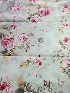 1/2 yd Late Summer Flowers Fabric by Joanne Porter Light Green Bckgd Pink Roses - Picture 1 of 3
