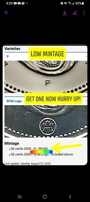 98,000 pcs-Low Mintage 2006 P PL 50 Cents Canada coin "Buy NOW" soon high price - Image 1 of 4