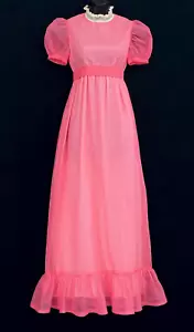 Vintage 1970s pink maxi dress formal, 1930s style puffed sleeve princess XS - Picture 1 of 5