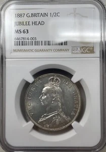 GREAT BRITAIN Silver 1887 1/2 Crown Jubilee Head Queen Victoria NGC MS63 Semi PL - Picture 1 of 2