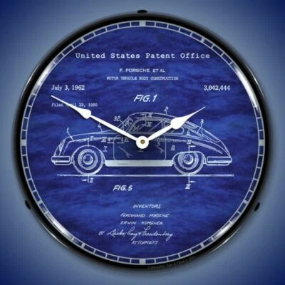 14" 356 Coupe US Patent Drawing Garage Retro Backlit LED Wall Clock 21021194 - Image 1 of 2