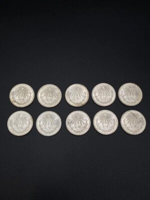 Moneda de plata 1945 México Un Peso Cap & Ray 720 plata fina sin circular LOTE DE 10 Foto 1 de 4