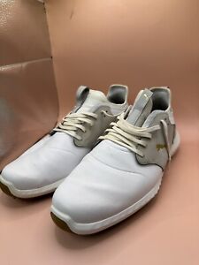 PUMA Men's Ignite Pwradapt Caged Crafted Golf Shoe Puma White/Gold || US Size 11