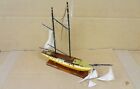 Vintage Detailed Wooden Model Sailing Vessel Masted Ship Cloth Sails Wood Yacht