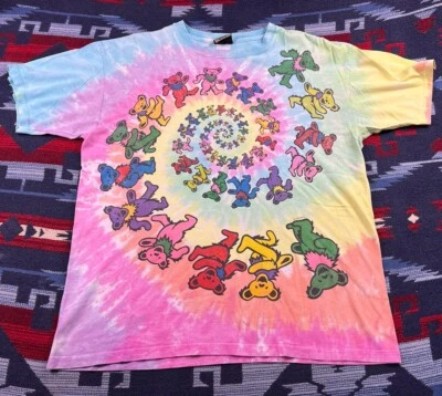 VTG Grateful Dead Shirt Mens L Liquid Blue Dancing Bear Spiral 1995 Tie Dye 90s - Image 1 of 4