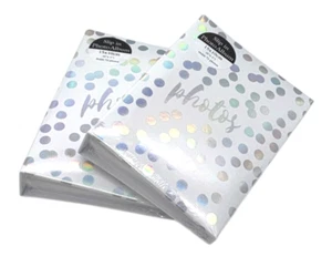 2 x Photo Albums Holds 144 6" x 4" Photos White Silver Iridescent polka dots - Picture 1 of 12