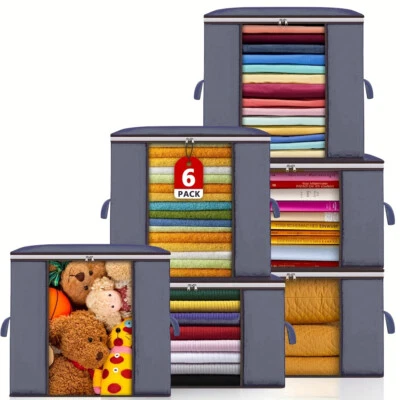 90L Large Clothes Storage Bags with Zips, Foldable Clothing Storage Organize UK - Image 1 of 4