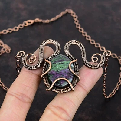 Rubí Zoisita Cobre Regalo Para Mamá Alambre Envuelto Collar Ajustable 18.0" Foto 1 de 4