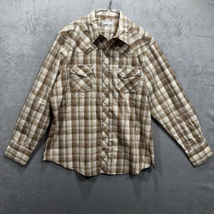 Wrangler Wrancher Pearl Snap Shirt Mens XL Brown Plaid Short Sleeve Western - Picture 1 of 8
