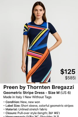 Geometrical striped short sleeve dress Made in Italy 🇮🇹 Preen by Thornton... - Image 1 of 4