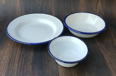 Collectible Set of Porcelain Enamel Bowl and Plate Vintage style Enamel Cookware - Image 1 of 4