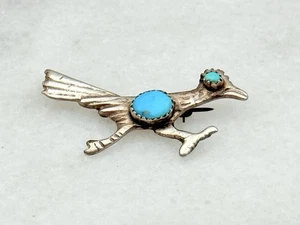 Vintage Indianer Sterlingsilber Türkis Roadrunner Anstecknadel Brosche - Bild 1 von 3