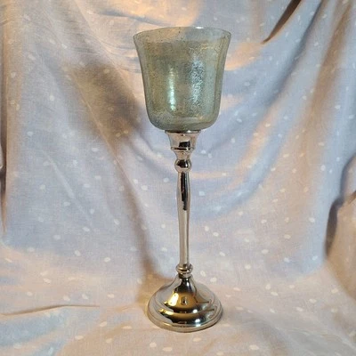 Vidrio estilo huracán PartyLight con base metálica candelabro 13" de altura Foto 1 de 4