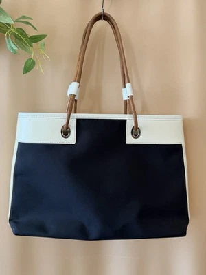 Tod's Colorblock white leather black nylon tote handbag - Image 1 of 4