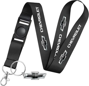 Chevrolet Black Logo Die-Cut Metal Key Chain Black Lanyard - Picture 1 of 5