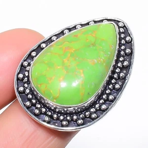 Jewelry Copper Green Turquoise Gemstone 925 Sterling Silver Ring Size 7.5 s597 - Picture 1 of 5