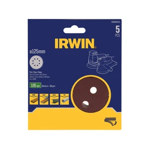 IRWIN 125mm 120 Grit Quick Fit Random Orbital Sanding Discs 8 Holes - 5 Pack - Picture 1 of 3
