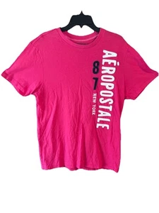 Aeropostale Herren T-Shirt Größe Large Rosa Logo Kurzarm Einzelnaht - Bild 1 von 9