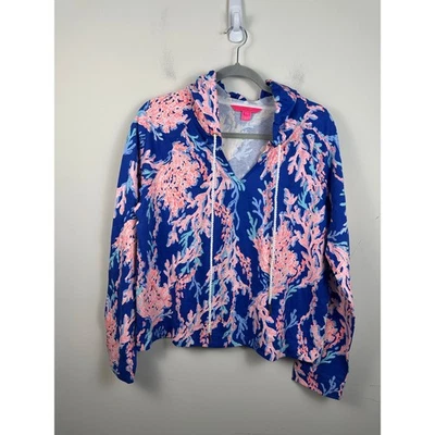 Sudadera con Capucha Lilly Pulitzer Kiawah Talla Grande Algodón Estampado Coral Usada en Excelente Condición Foto 1 de 4