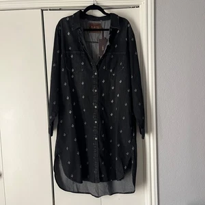 L&B Lucky & Blessed Women's Black Cactus Print Denim Shirt Dress XL - Picture 1 of 7
