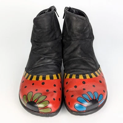 Botas femininas Naot preto/vermelho floral salto 1" couro tamanho UE 37 EUA 6.5 - Imagem 1 de 4
