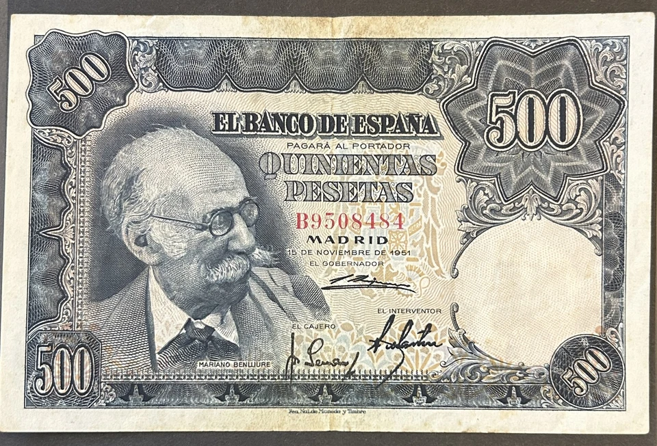 D464 BILLETE ESPAÑA 500 PESETAS 1951 MARIANO BENLLURE. BC. Pick 142 Foto 1 de 1