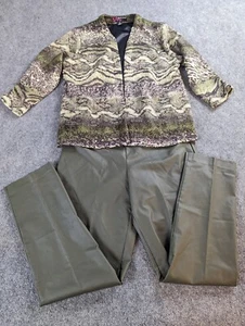 Peck & Peck Pants Suit Set Womens XL Blazer /Pants 14 Green Snakeskin Print - Picture 1 of 15