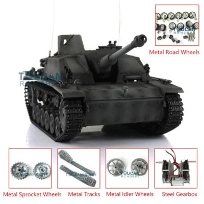 Henglong 7.0 1/16 Gray Customized Stug III RTR RC Tank 3868 Metal Tracks Wheels - Image 1 of 4