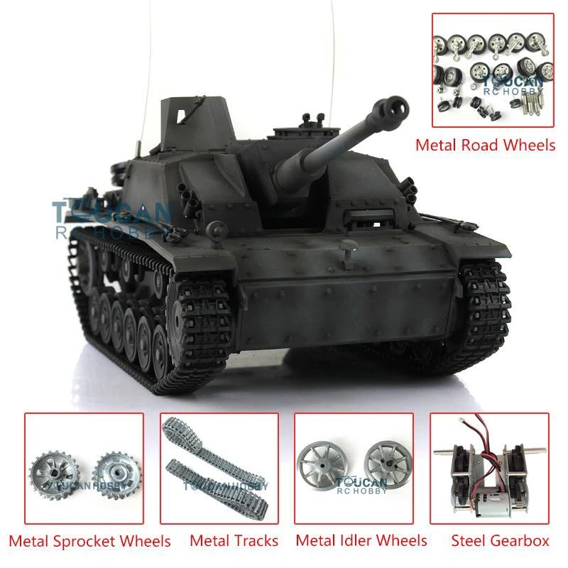 Henglong 7.0 1/16 Gray Customized Stug III RTR RC Tank 3868 Metal Tracks Wheels - Image 1 of 4