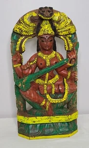 VINTAGE Hand Carved Wood🔥 Red Hindu Goddess Saraswati 18" EXOTIC India Art RARE - Picture 1 of 20