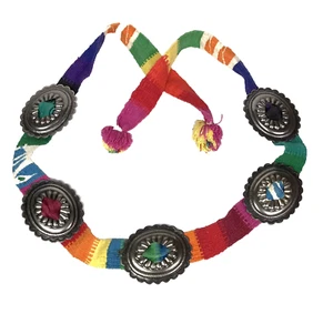 Cinturón De Colección Para Mujer S Multicolor Tejido Plateado Concho Boho Hippie Vaquero Occidental 49"L - Imagen 1 de 6