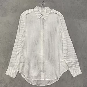 J Crew Shirt Womens Medium White Stripe Button Up Textured Drapey Silky Office - Picture 1 of 9