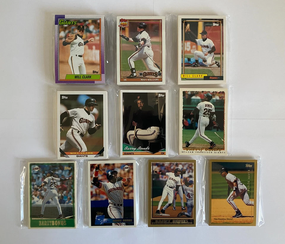 Juegos de equipo base Topps 1990-99 de los Gigantes de San Francisco (incl. Bonds, Clark, más) Foto 1 de 4