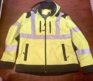 Gravel Gear Jacket Class 3 Hooded High Visibility Lime Waterproof Work Mens Sz L - Picture 1 of 6