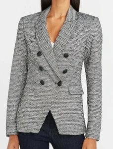 EXPRESS BLACK WHITE TEXTURED METALLIC DOUBLE BREASTED NOVELTY BUTTON BLAZER S - Picture 1 of 6