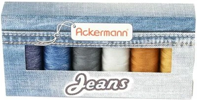ACKERMANN® Jeans Nähgarnset Farben Mix Stärke 80, 6x 150m, Jeansgarn - Bild 1 von 2