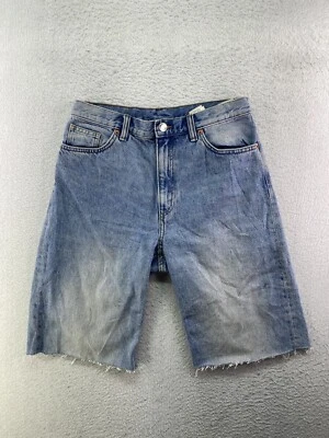 Monki Womens Size 30 Medium Wash High Rise Cutoff Denim Jean Shorts - Image 1 of 4