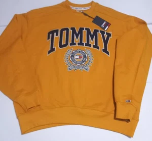 Men's Tommy Hilfiger Tommy Jeans Logo Crewneck Sweatshirt Yellow Cotton Size M - Picture 1 of 11