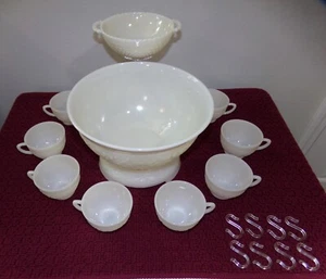 Anchor Hocking Ivory Sandwich Punch Bowl Set + Base + 8 Cups + Bonus Bowl - Picture 1 of 8