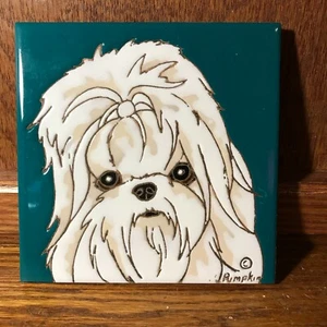 Shih Tzu Hund, weiß - handbemalte Fliese von Pumpkin Tile - 6 x 6 Zoll - T123B - Bild 1 von 1