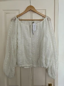 NWT £40 RIVER ISLAND White Boho Gypsy Puff Sleeve Summer Blouse Top, 10-12-14 - Picture 1 of 14