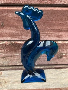 Vintage Wikinger Kunst Glas Epic Line Hahn Vogel 60er Jahre BLAU - Bild 1 von 4