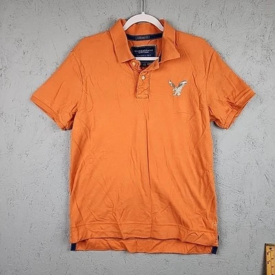 Camisa Polo American Eagle Para Hombre Grande Naranja Logo Grande Bordada Ajuste Vintage Foto 1 de 4