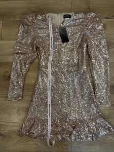 Emprada Partykleid mit Pailletten gold Damen großer Stretch Puffärmel  - Bild 1 von 9
