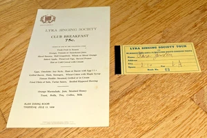 1939 LYRA SINGING SOCIETY TOUR Hotel Vancouver Menu / Canadian Pacific Ticket - Picture 1 of 8