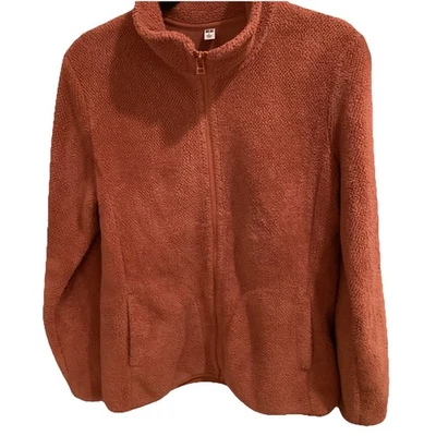 Женская текстурированная флисовая куртка на молнии Uniqlo темно-розовая размер L - Изображение 1 из 4